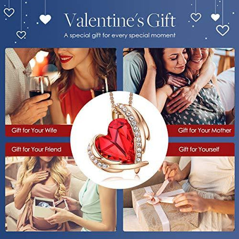 Birthstone Heart Pendant Necklace with Ruby Red Crystals